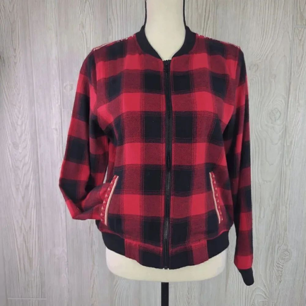 Ruff Hewn Women's Medium Petite Red Black Westernwear Cowgirl Zip Jacket Coat